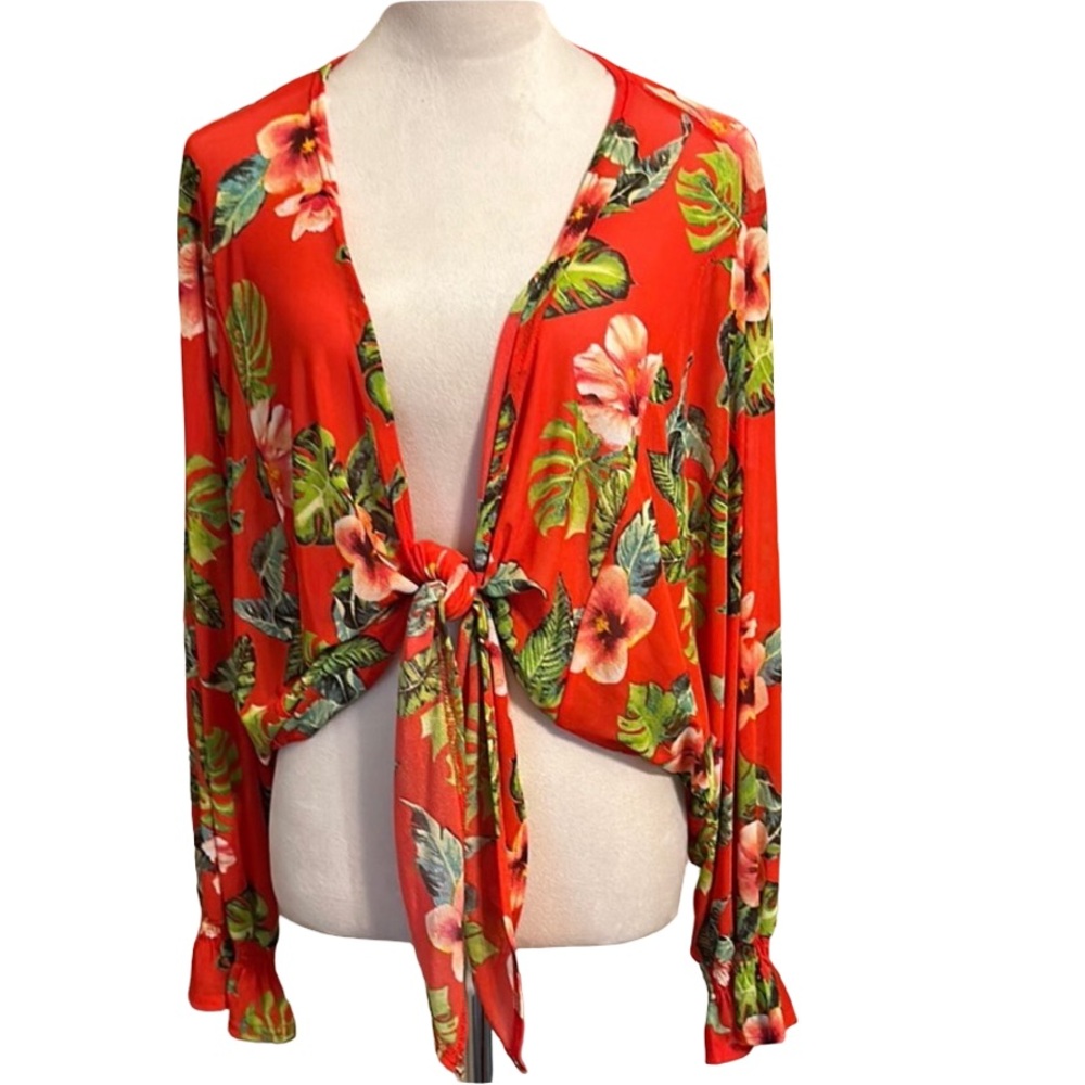 Tropical Floral Tie-Front Blouse